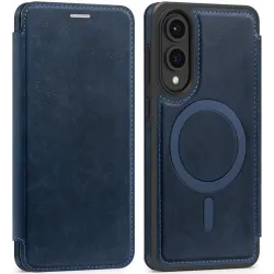 Coque portefeuille Phonesta Luxury Leather avec MagSafe pour Samsung Galaxy S25 Edge - Bleu foncé