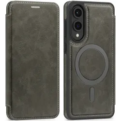 Coque portefeuille Phonesta Luxury Leather avec MagSafe pour Samsung Galaxy S25 Edge - Gris