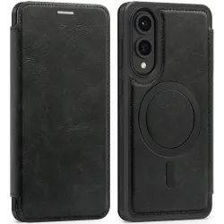 Coque portefeuille Phonesta Luxury Leather avec MagSafe pour Samsung Galaxy S25 Edge - Noir