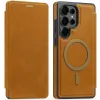Coque portefeuille Phonesta Luxury Leather avec MagSafe pour Samsung Galaxy S25 Ultra - Marron clair