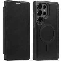 Coque portefeuille Phonesta Luxury Leather avec MagSafe pour Samsung Galaxy S25 Ultra - Noir