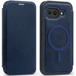 Coque portefeuille Phonesta Luxury Leather avec MagSafe pour Google Pixel 9a - Bleu foncé