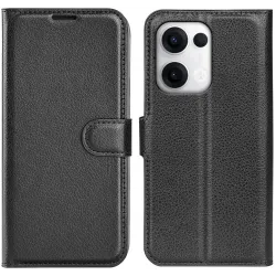 Coque portefeuille Phonesta Litchi Skin pour Oppo Reno13 - Noir