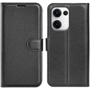 Coque portefeuille Phonesta Litchi Skin pour Oppo Reno13 Pro - Noir