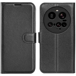 Coque portefeuille Phonesta Litchi Skin pour Xiaomi 15 Ultra - Noir