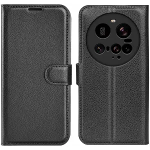 Coque portefeuille Phonesta Litchi Skin pour Xiaomi 15 Ultra - Noir