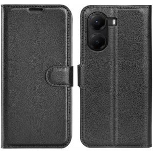 Coque portefeuille Phonesta Litchi Skin pour Xiaomi Poco X7 Pro - Noir
