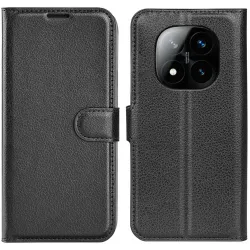 Coque portefeuille Phonesta Litchi Skin pour Xiaomi Redmi Note 14 Pro Plus - Noir
