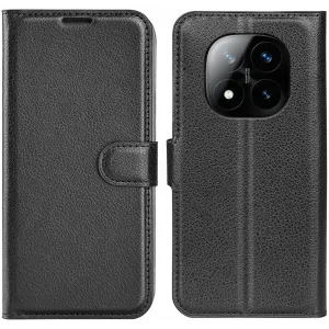 Coque portefeuille Phonesta Litchi Skin pour Xiaomi Redmi Note 14 Pro Plus - Noir