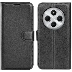 Coque portefeuille Phonesta Litchi Skin pour Xiaomi Redmi 14C / Xiaomi Poco C75 - Noir