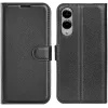 Coque portefeuille Phonesta Litchi Skin pour Samsung Galaxy S25 Edge - Noir