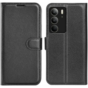 Coque portefeuille Phonesta Litchi Skin pour Realme C75 - Noir