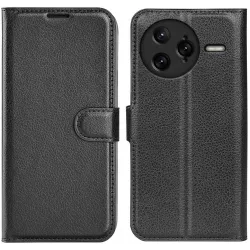 Coque portefeuille Phonesta Litchi Skin pour Xiaomi Poco F7 Ultra - Noir