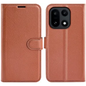 Coque portefeuille Phonesta Litchi Skin pour OnePlus 15 - Marron