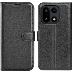 Coque portefeuille Phonesta Litchi Skin pour OnePlus 15 - Noir