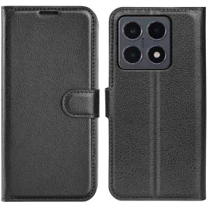 Coque portefeuille Phonesta Litchi Skin pour Xiaomi 15T - Noir