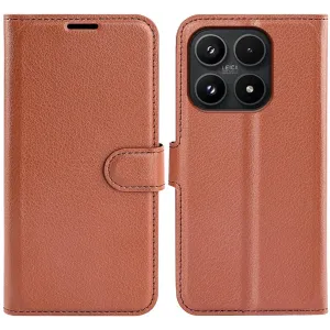 Coque portefeuille Phonesta Litchi Skin pour Xiaomi 17 - Marron