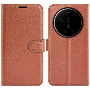 Coque portefeuille Phonesta Litchi Skin pour Xiaomi 17 Ultra - Marron