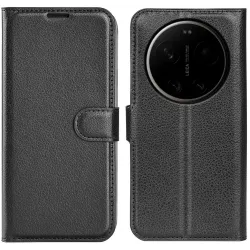 Coque portefeuille Phonesta Litchi Skin pour Xiaomi 17 Ultra - Noir