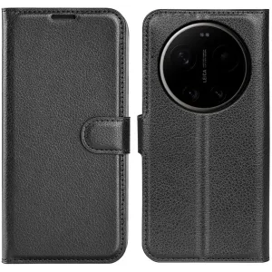 Coque portefeuille Phonesta Litchi Skin pour Xiaomi 17 Ultra - Noir