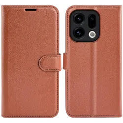 Coque portefeuille Phonesta Litchi Skin pour Oppo Find X9 - Marron