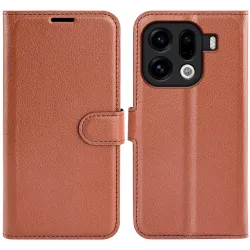 Coque portefeuille Phonesta Litchi Skin pour Oppo Find X9 Pro - Marron