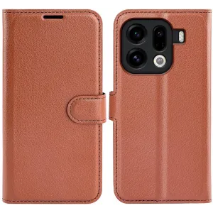 Coque portefeuille Phonesta Litchi Skin pour Oppo Find X9 Pro - Marron