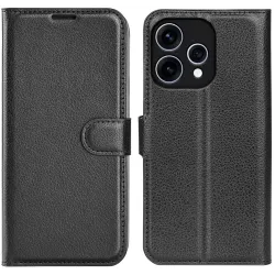 Coque portefeuille Phonesta Litchi Skin pour Oppo Reno15 - Noir