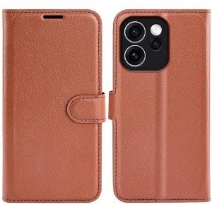 Coque portefeuille Phonesta Litchi Skin pour Oppo Reno15 F/FS - Marron