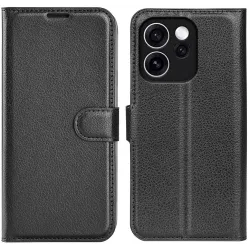 Coque portefeuille Phonesta Litchi Skin pour Oppo Reno15 F/FS - Noir