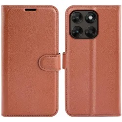 Coque portefeuille Phonesta Litchi Skin pour Motorola Moto G67/G77 - Marron