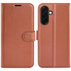 Coque portefeuille Phonesta Litchi Skin pour Samsung Galaxy A37 - Marron