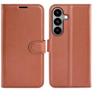 Coque portefeuille Phonesta Litchi Skin pour Samsung Galaxy S26 - Marron