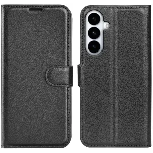 Coque portefeuille Phonesta Litchi Skin pour Samsung Galaxy S26 Plus - Noir