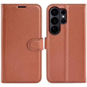 Coque portefeuille Phonesta Litchi Skin pour Samsung Galaxy S26 Ultra - Marron