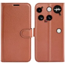 Coque portefeuille Phonesta Litchi Skin pour Nothing Phone (3) - Marron