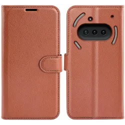 Coque portefeuille Phonesta Litchi Skin pour Nothing Phone (3a) - Marron