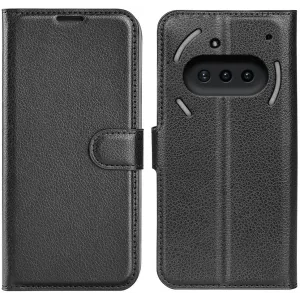 Coque portefeuille Phonesta Litchi Skin pour Nothing Phone (3a) - Noir