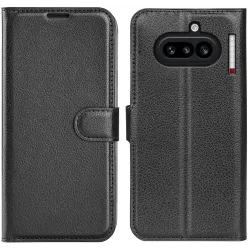 Coque portefeuille Phonesta Litchi Skin pour Nothing Phone (4a) - Noir