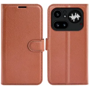 Coque portefeuille Phonesta Litchi Skin pour Nothing Phone (4a) Pro - Marron