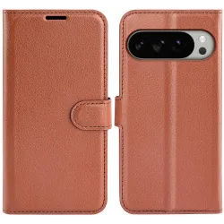 Coque portefeuille Phonesta Litchi Skin pour Google Pixel 10 Pro XL - Marron
