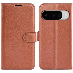 Coque portefeuille Phonesta Litchi Skin pour Google Pixel 10 / 10 Pro - Marron