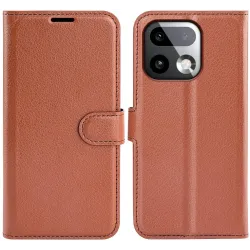 Coque portefeuille Phonesta Litchi Skin pour Realme 16 Pro Plus - Marron