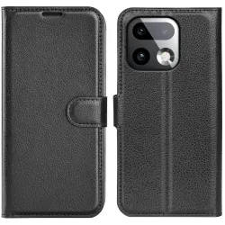 Coque portefeuille Phonesta Litchi Skin pour Realme 16 Pro Plus - Noir