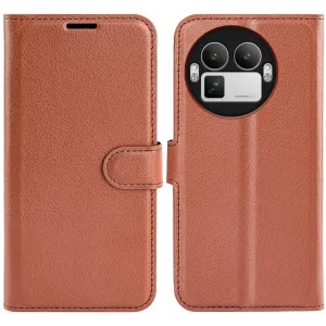 Coque portefeuille Phonesta Litchi Skin pour Realme GT 8 Pro - Marron