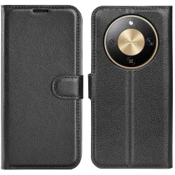 Coque portefeuille Phonesta Litchi Skin pour HONOR Magic8 Lite - Noir