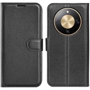Coque portefeuille Phonesta Litchi Skin pour HONOR Magic8 Lite - Noir
