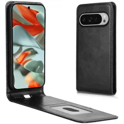 Coque portefeuille Phonesta Leather Vertical Flip pour Google Pixel 9 / 9 Pro - Noir