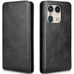 Coque portefeuille Phonesta Leather Vertical Flip pour Motorola Edge 50 Ultra - Noir