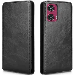 Coque portefeuille Phonesta Leather Vertical Flip pour Motorola Edge 50 Fusion - Noir